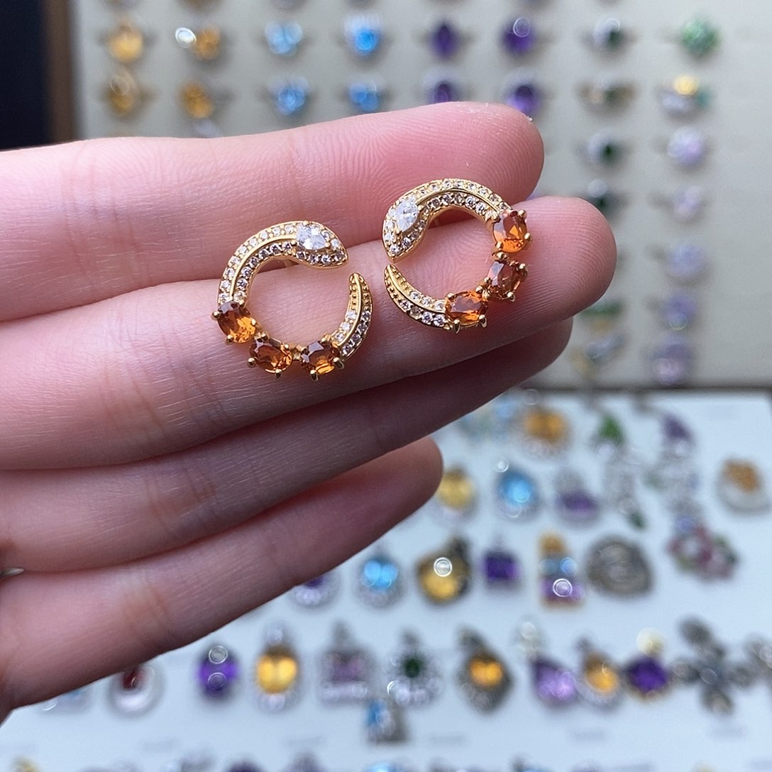 黄晶耳饰银S925镶嵌（需要证书备注）