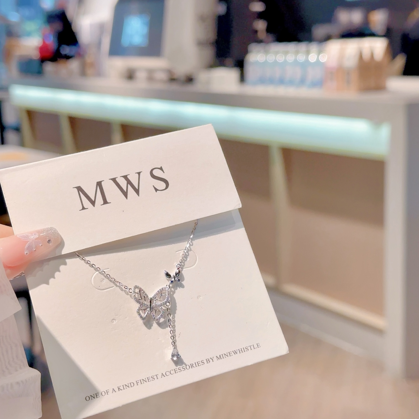 坠链均925银锆石 雪银银匠/纯银双蝴蝶流苏银项链新品爆款520礼物