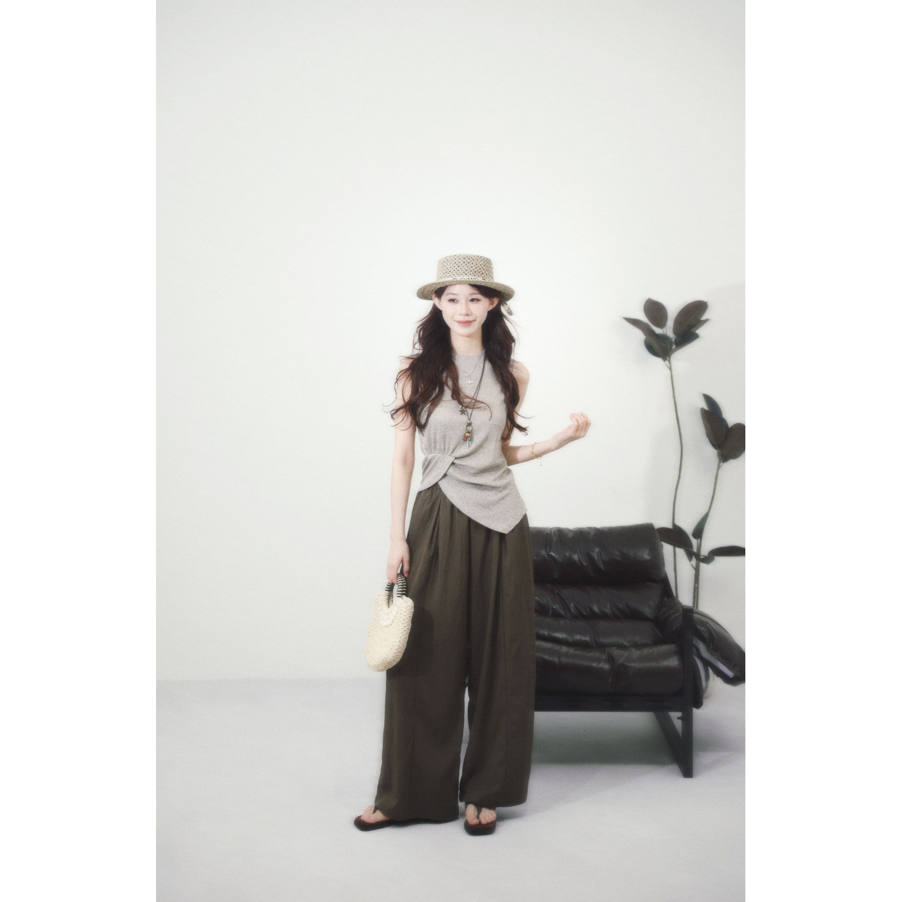 【美式冰咖】设计感 小众 气质 咖色裤子XMZH8901