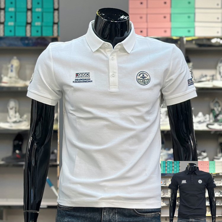 小板型青年刺绣修身潮牌polo衫男印花翻领短袖T恤夏季时尚保罗衫