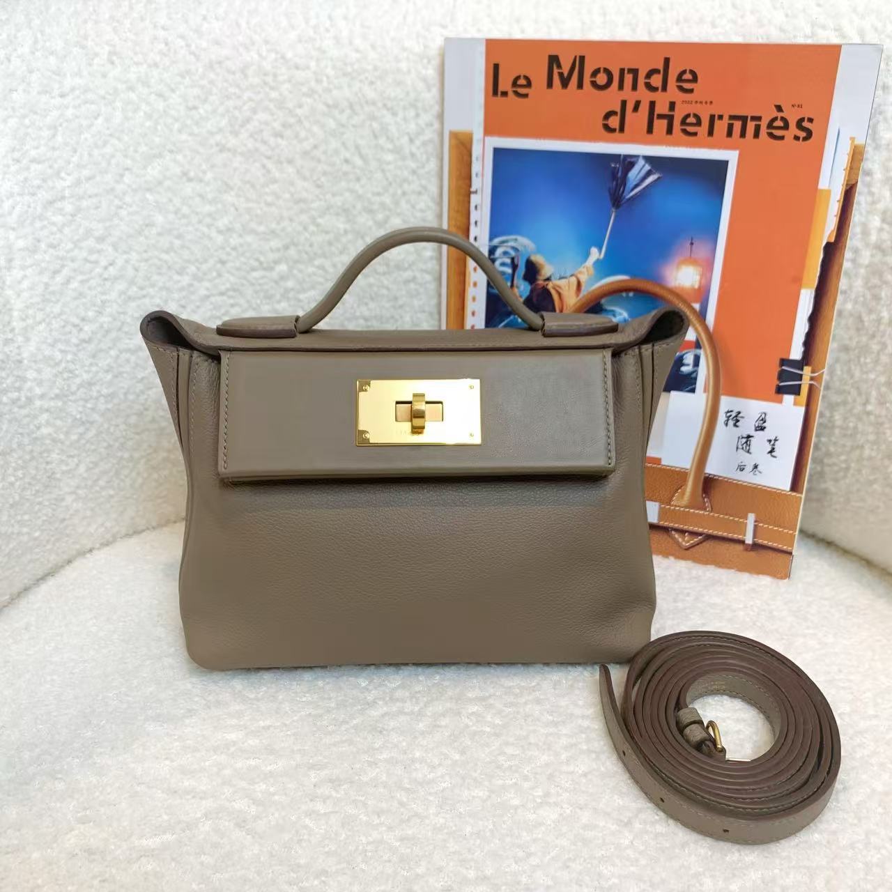 99新 Hermes/爱马仕 定壹臻/ 大象灰金扣2424 mini b刻71358851