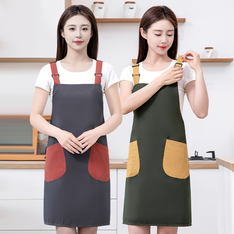 时尚纯色防泼水围裙厨房专用成人家用做饭围腰女士上班干活工作服