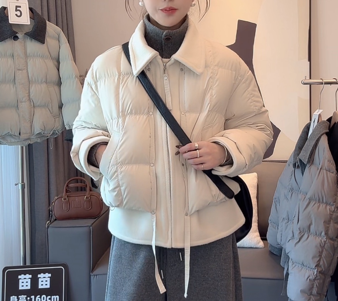 棉服拼接翻领加厚棉服女款2025冬季新款假两件保暖外套