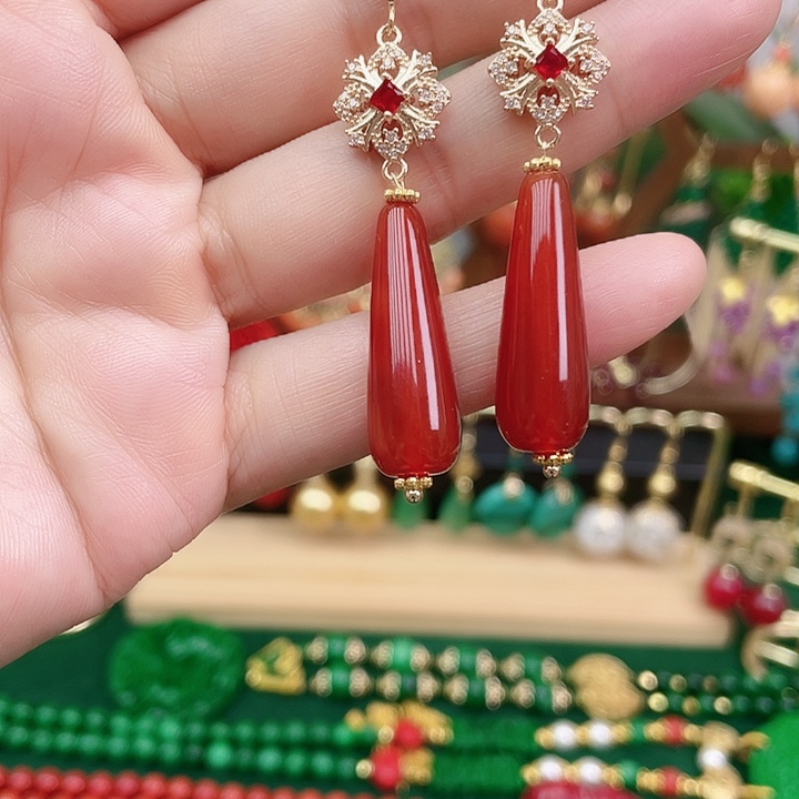 玛瑙/玉髓合金耳饰