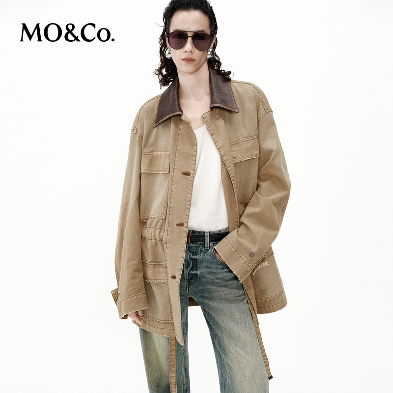 【NOIR系列】MOCO夹克2025春新品装卸羊皮领工装外套MBE1JKT009