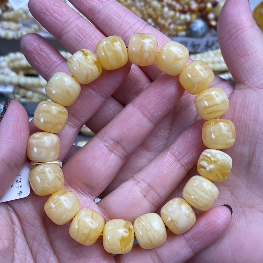 琥珀裸石未镶嵌虎皮千层雪老型手串13