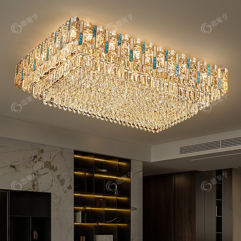 新款大长方客厅吸顶灯水晶灯法式轻奢风主灯现代大气轻奢超亮灯具