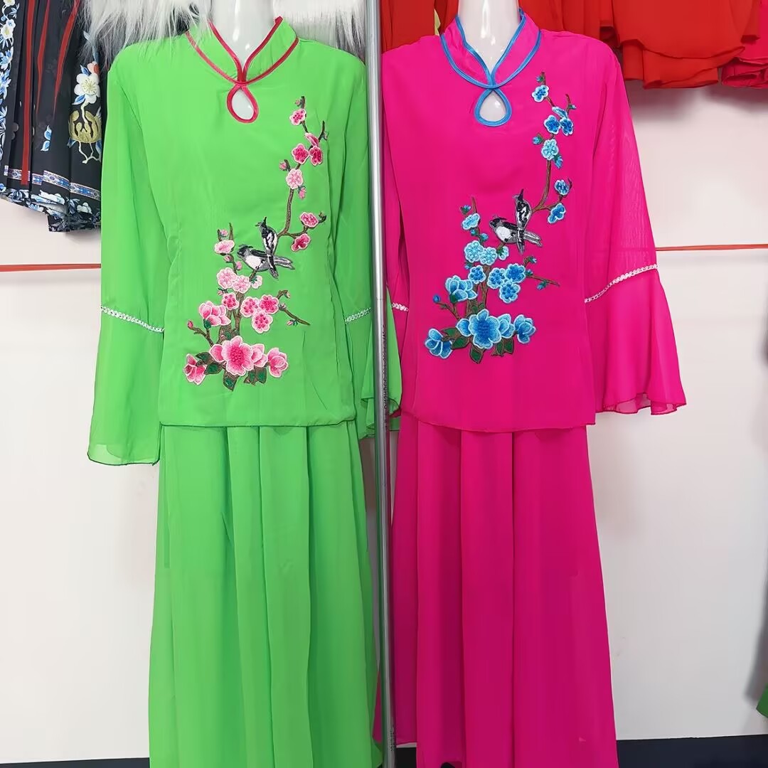 断码清仓飘逸雪纺广场舞半身裙套装扭秧歌服装中国风仙女黄梅戏