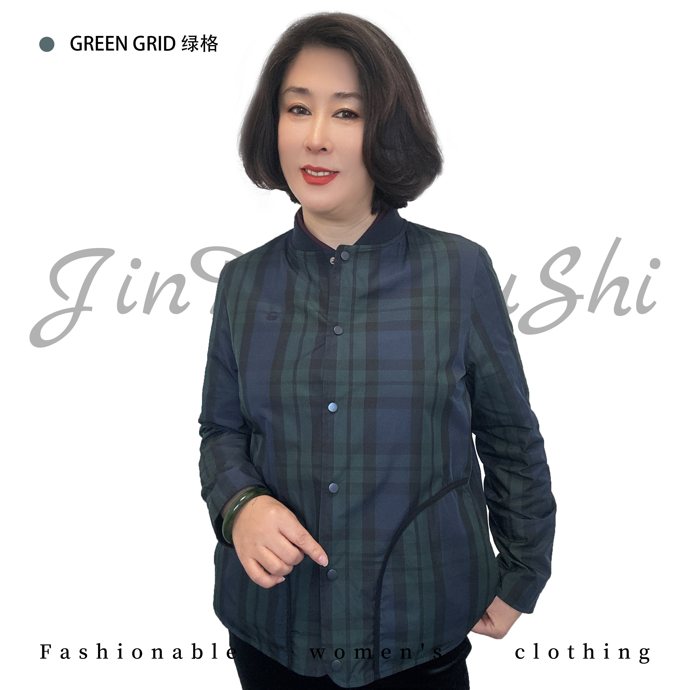 【金典服饰】棒球领格子款双面穿双色短风衣-有里衬短外套288