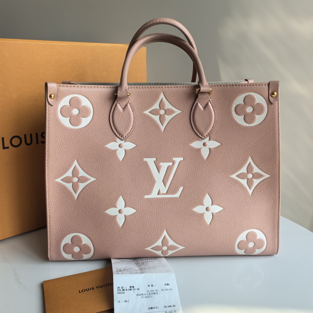 99新 LouisVuitton/路易威登 冰川粉onthego中号托特包24年芯片款