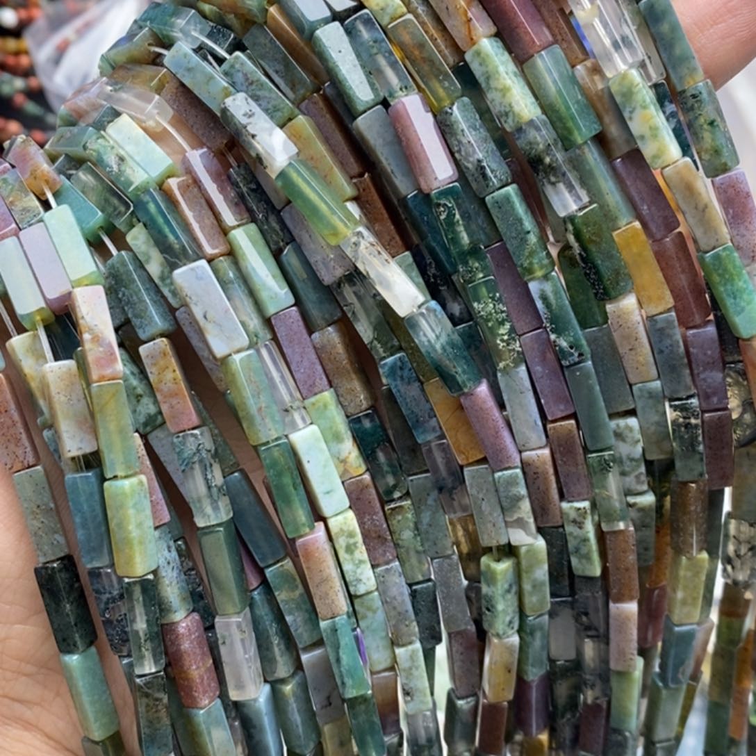 玛瑙/玉髓未镶嵌珠宝半成品一条天然4×13水草玛瑙方管