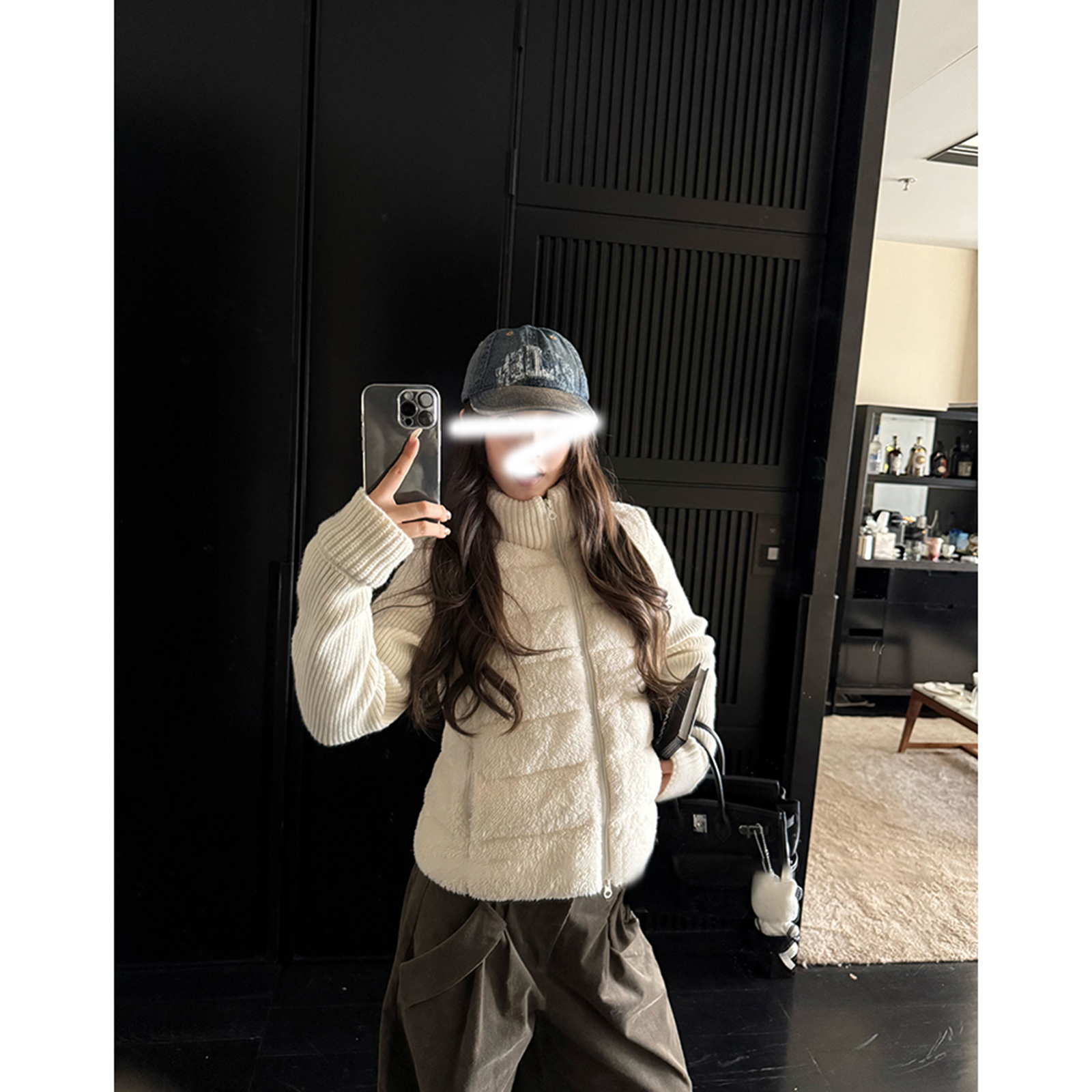 '温暖底牌'泰迪绒针织袖拼接棉服外套女韩版秋冬高领保暖