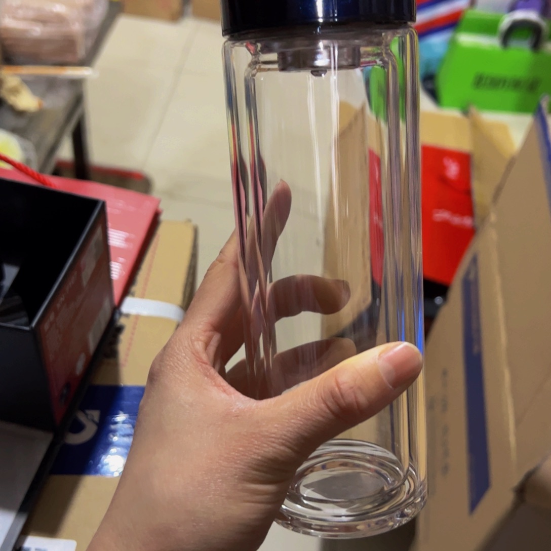 希7107蓝色双层玻璃杯320玻璃杯验货