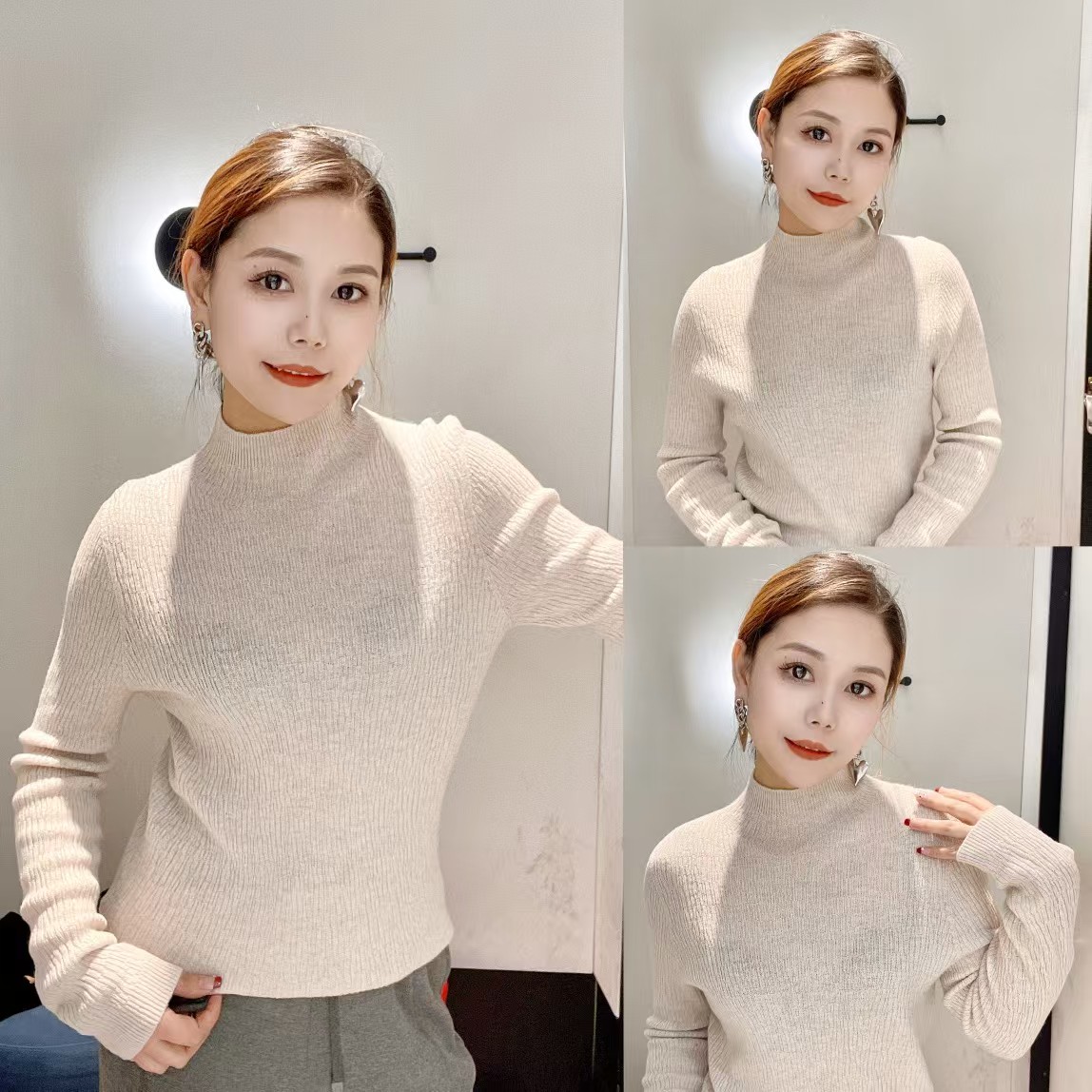 纯色女打底衫羊毛衫毛针织衫针织毛衣修身型不褪色