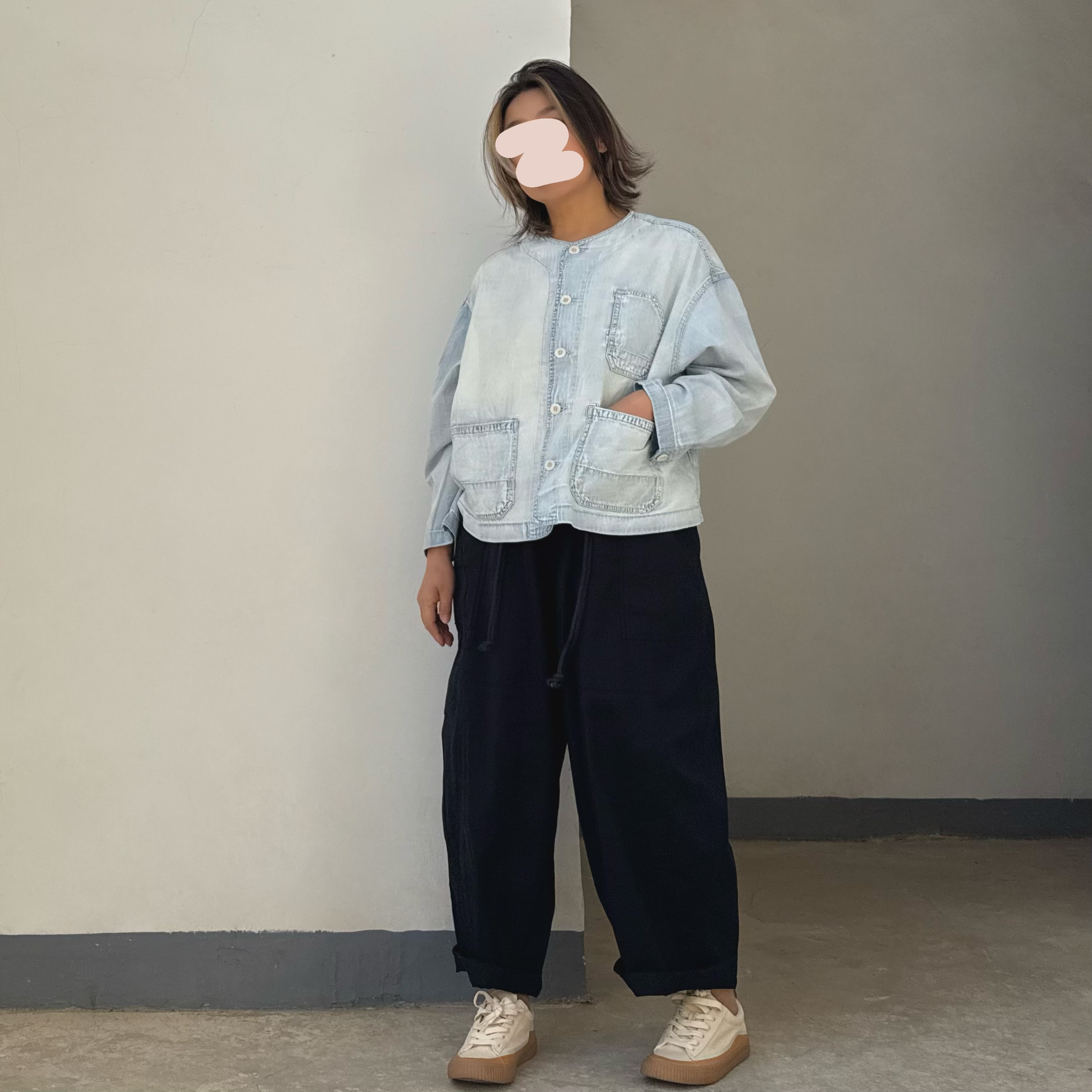 春夏水洗复古休闲百搭圆领牛仔衬衫两色入