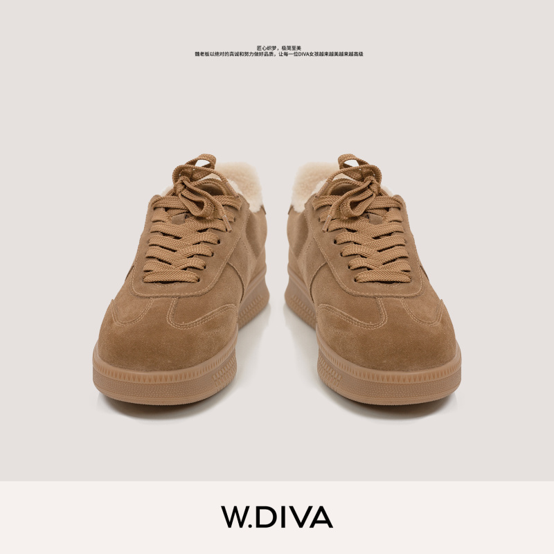 W.Diva【毛毛德训鞋】秋冬复古羊毛厚底牛反绒德训休闲鞋54X213422