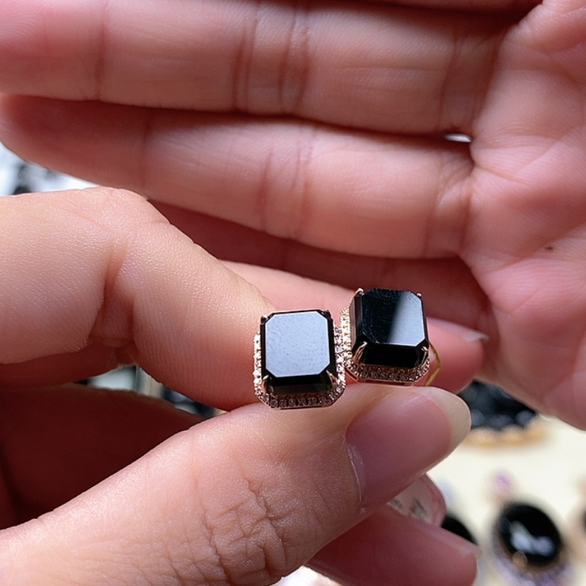 【闪购商品】翡翠耳饰18K金镶嵌墨翠