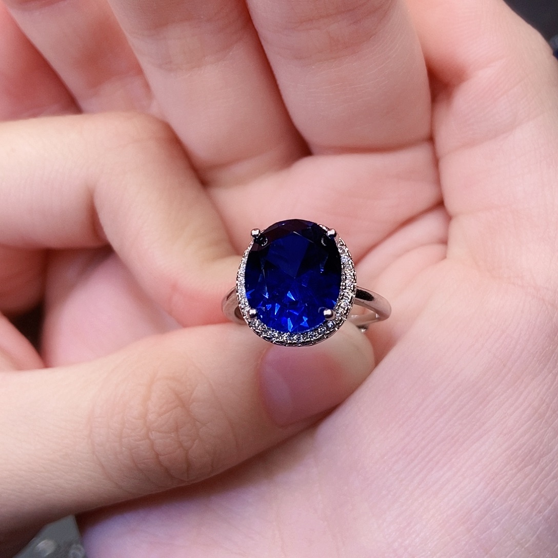 蓝宝石戒指银S925镶嵌