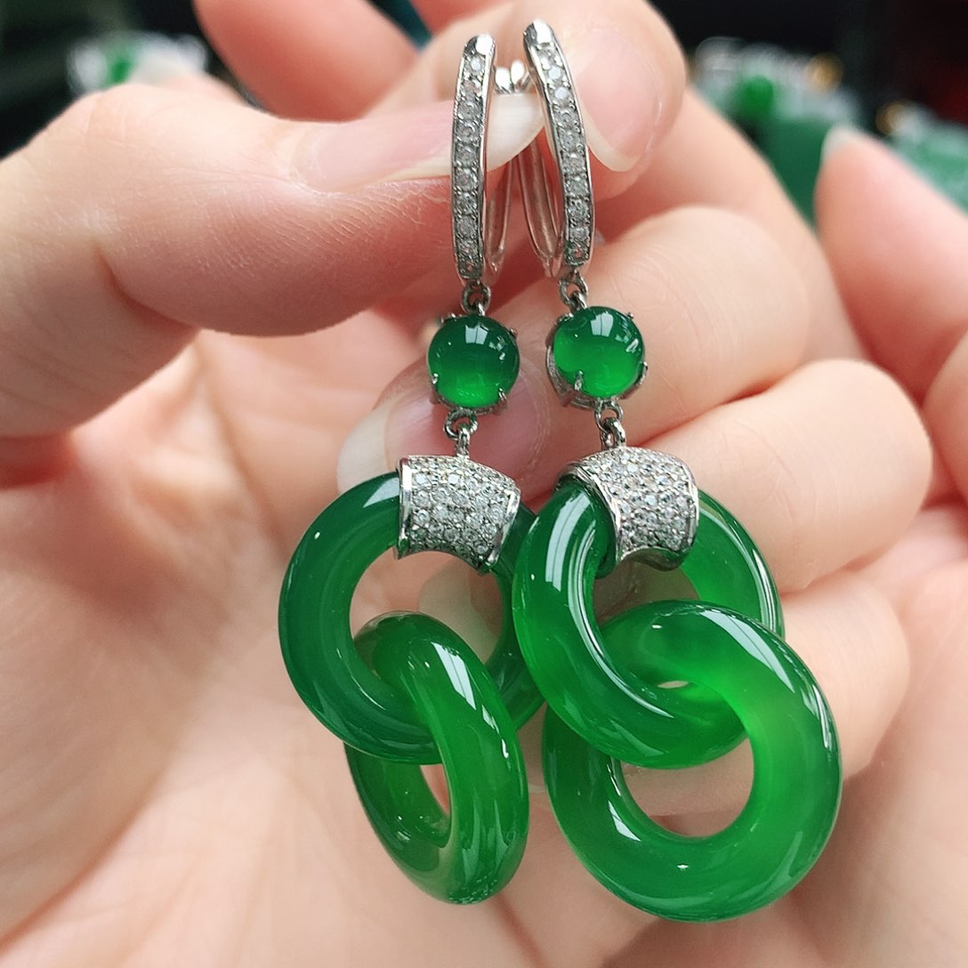 玛瑙/玉髓耳钉银S925镶嵌