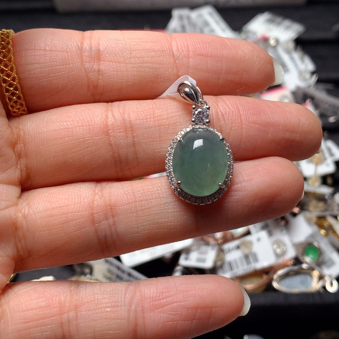 翡翠戒指银S925镶嵌天然翡翠吊坠