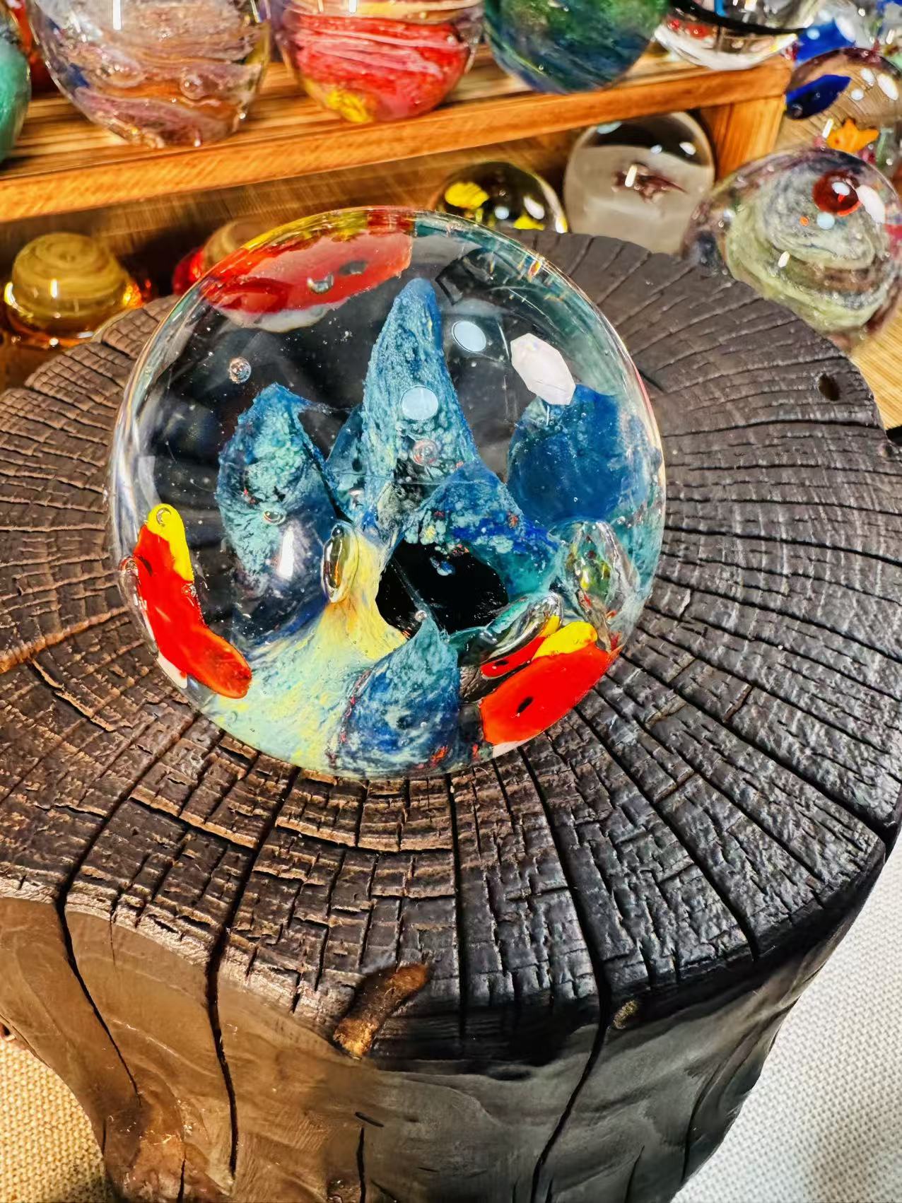 淄博博山琉璃手工艺品6公分鱼球精美摆件装饰品