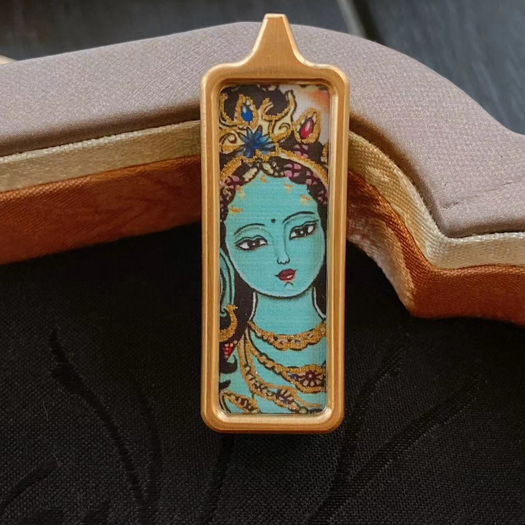 钛钢吊坠 CA02 绿度母手绘唐卡