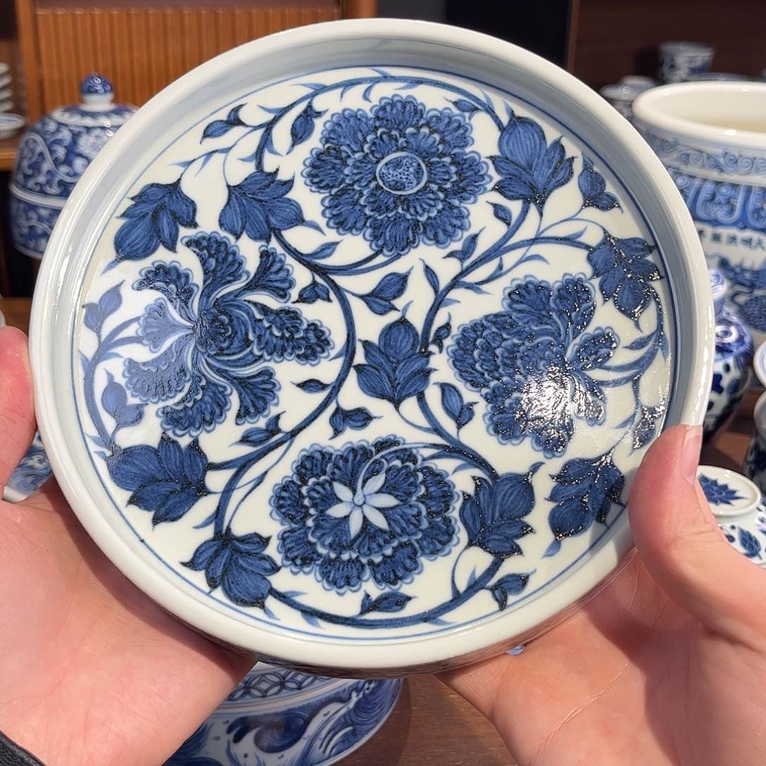 瓷片四项牡丹花卉壶承