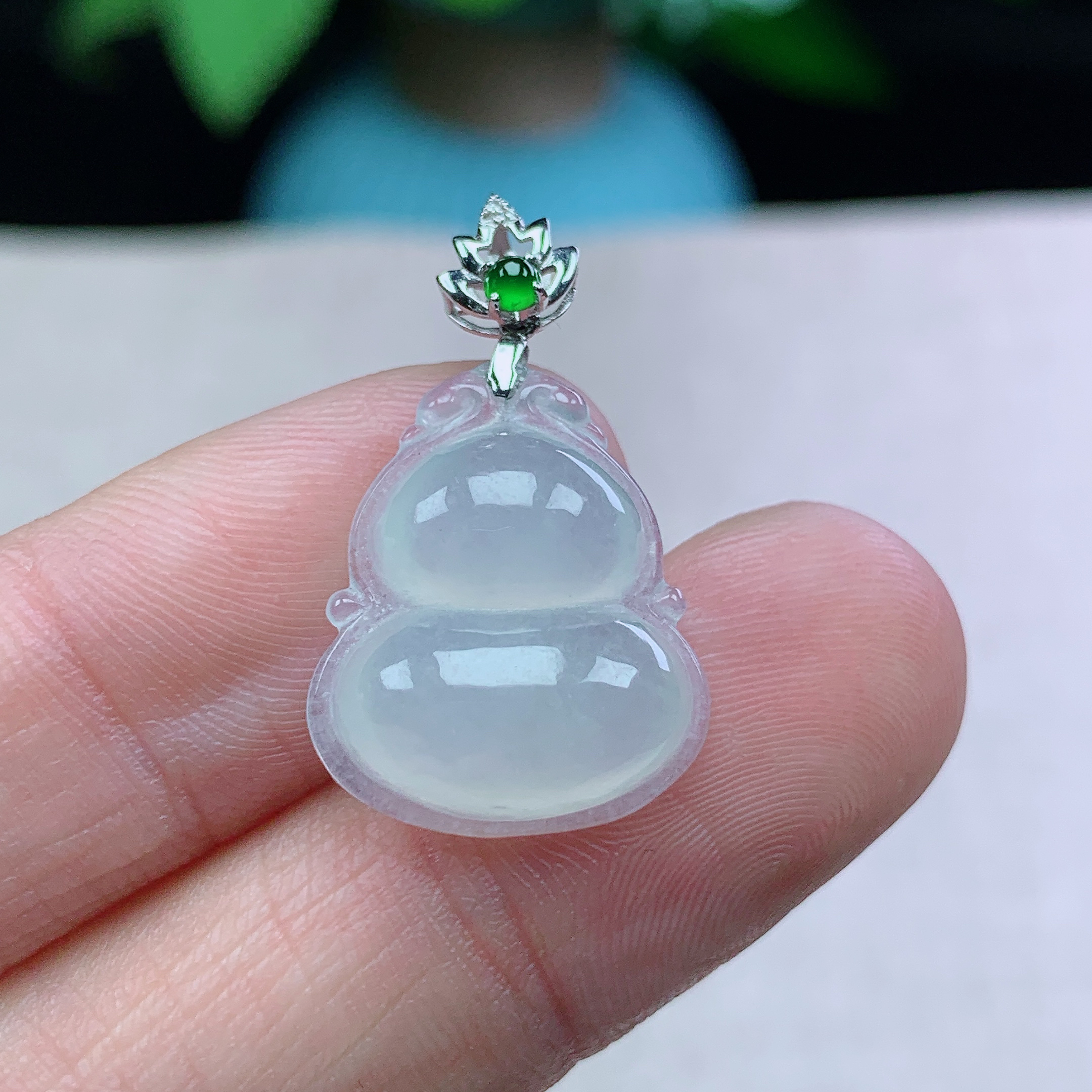 缅甸天然翡翠A货19-16-6.4玉石冰种白冰葫芦吊坠礼物精致镶嵌气质