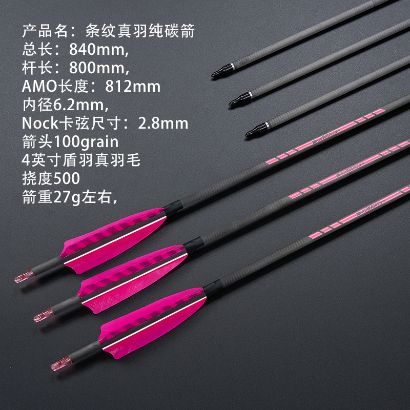 huwairen条纹真羽纯碳箭真羽毛可换头通用箭支HUWAIREN