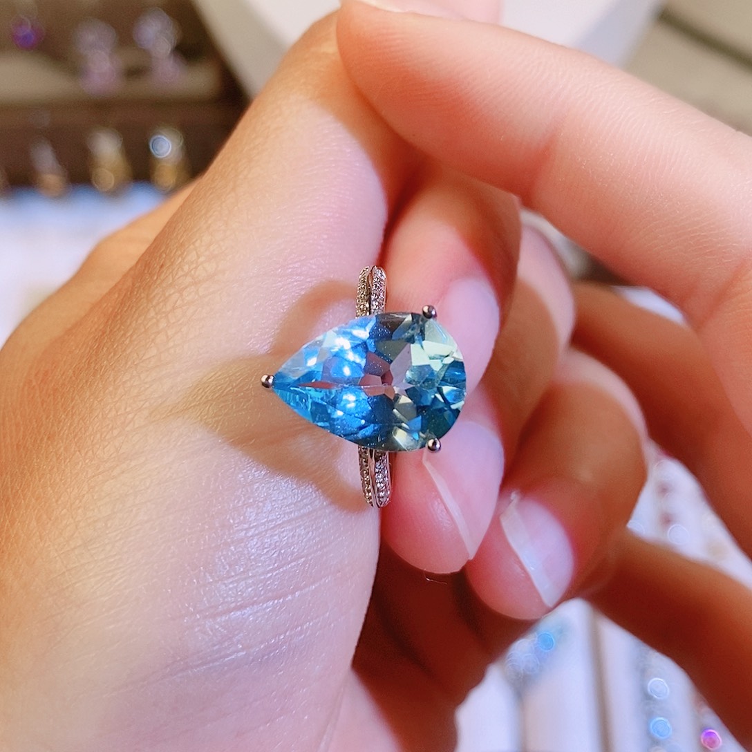 托帕石戒指银S925镶嵌