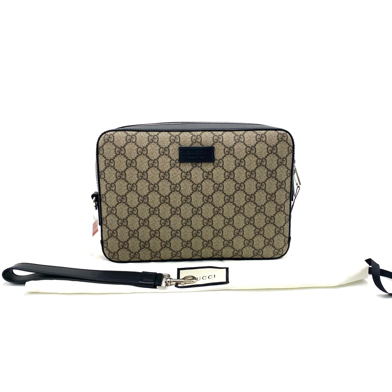 全新未使用 GUCCI/古驰 经典老花手拿包 尺寸27/19 奢侈拼皮棕色