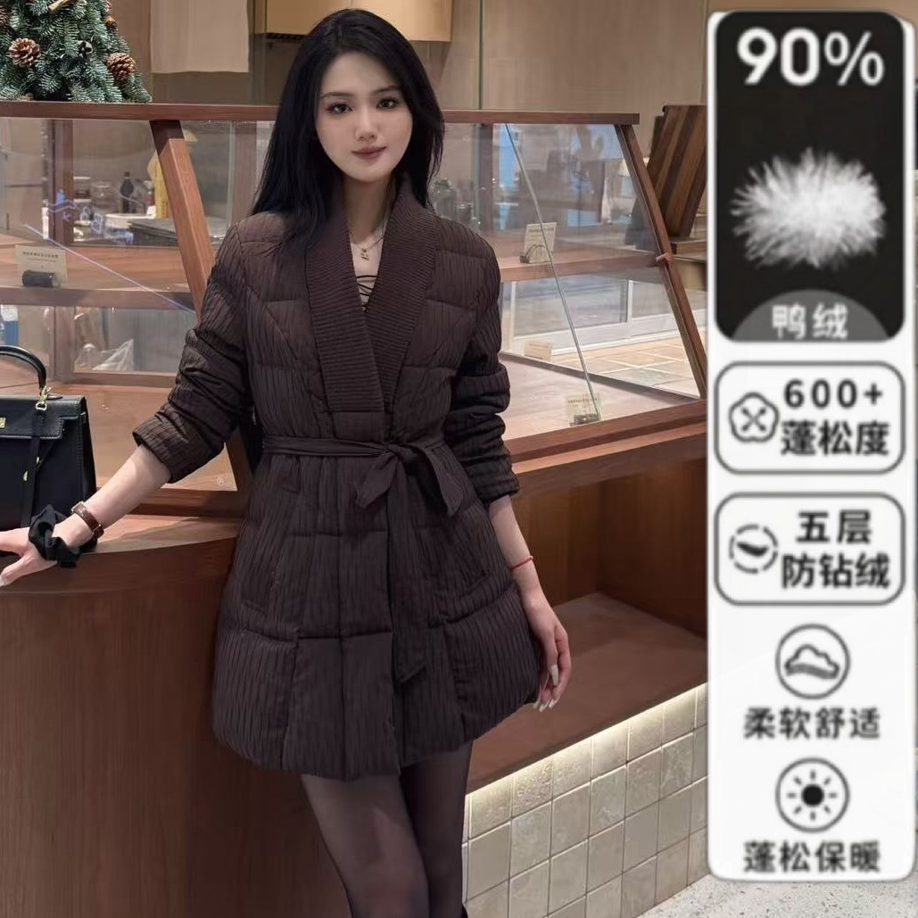 2025冬季新款显瘦系带90白鸭绒外套轻薄收腰气质羽绒服女