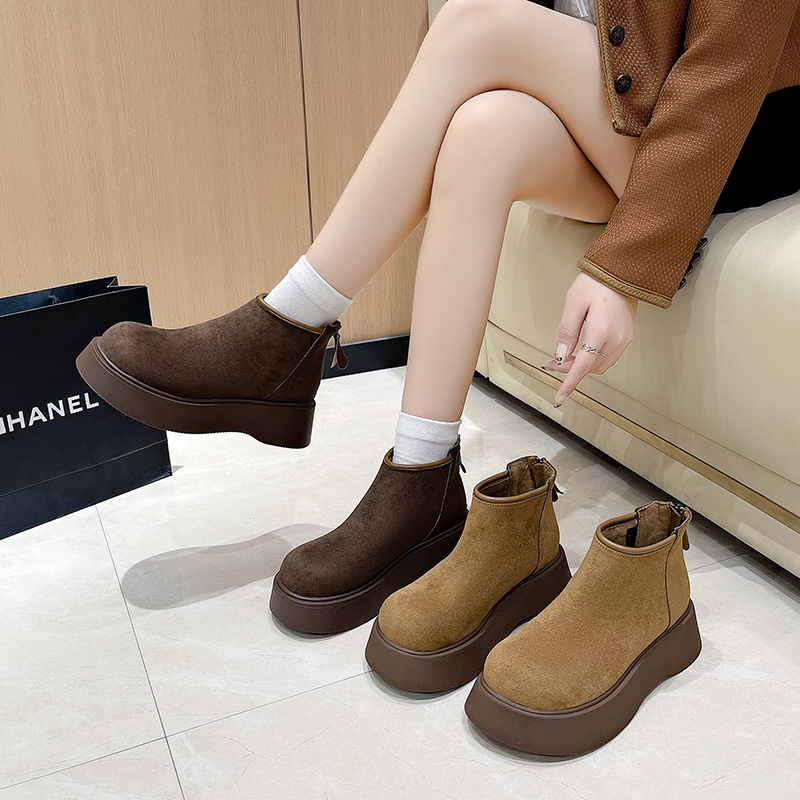 【品牌】厚底博肯短靴女款2025秋冬复古气质加绒英伦风马丁靴女890