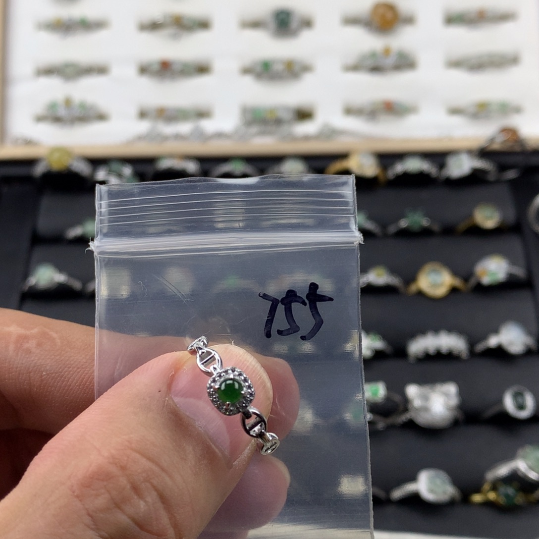 翡翠银S925镀金镶嵌戒指755