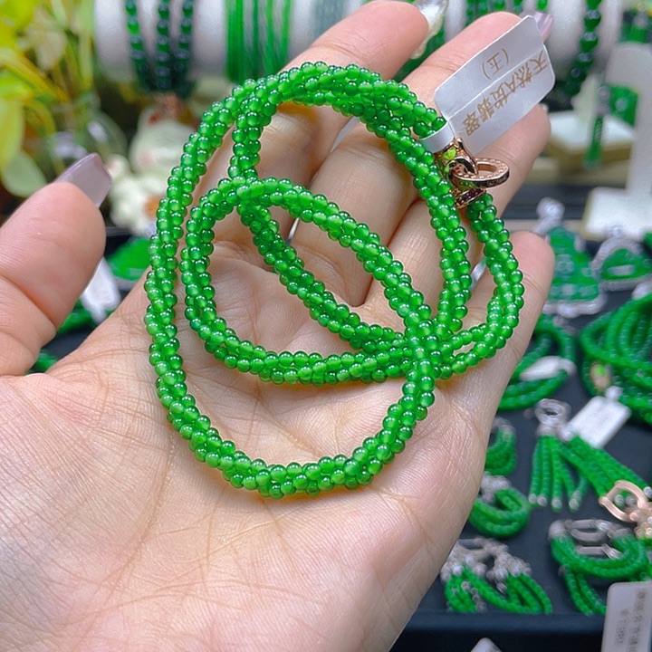翡翠颈饰未镶嵌用****2麻花正阳绿项链