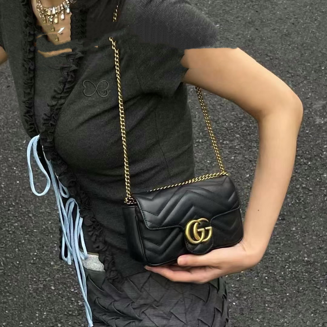 95新 GUCCI/古驰 御古屋/76761/黑金马蒙mini 