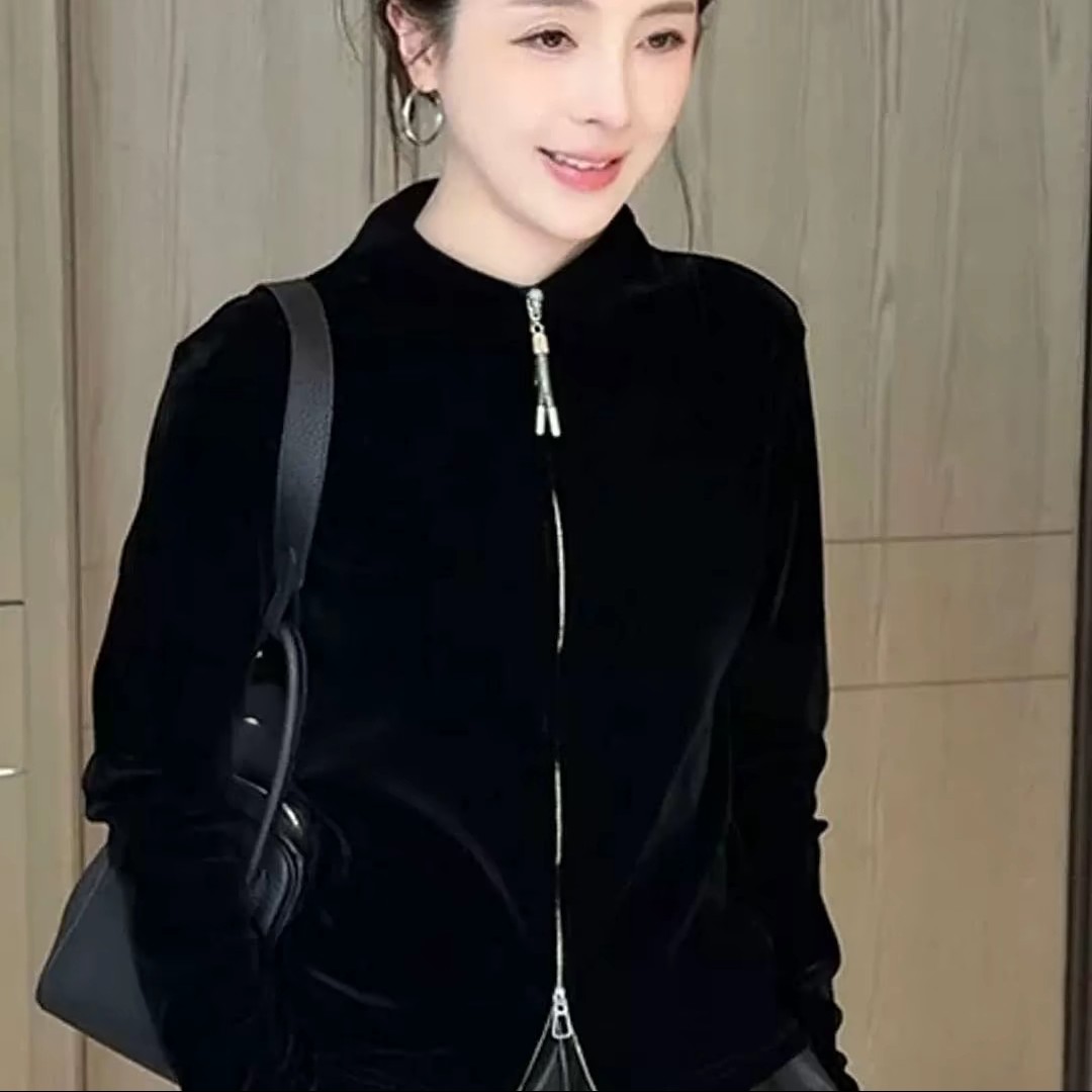5085丝绒拉链精干上衣