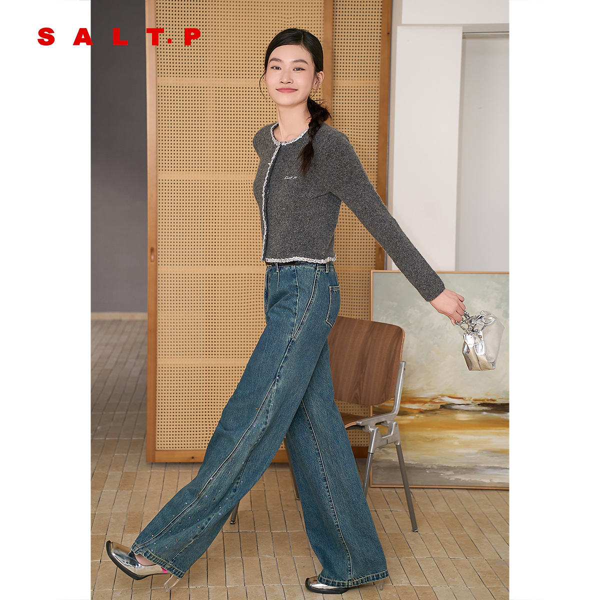 SALT.P可颜 2025秋季复古水洗钉钻牛仔裤女 AC35320250