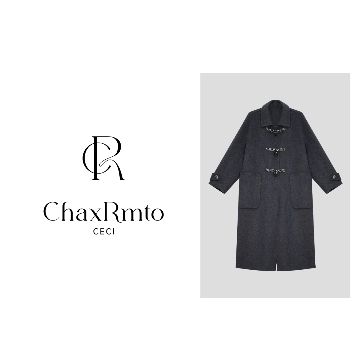 ChaxRmto斯斯山羊绒25秋冬时尚翻领三粒牛角扣毛呢大衣SD1A2013