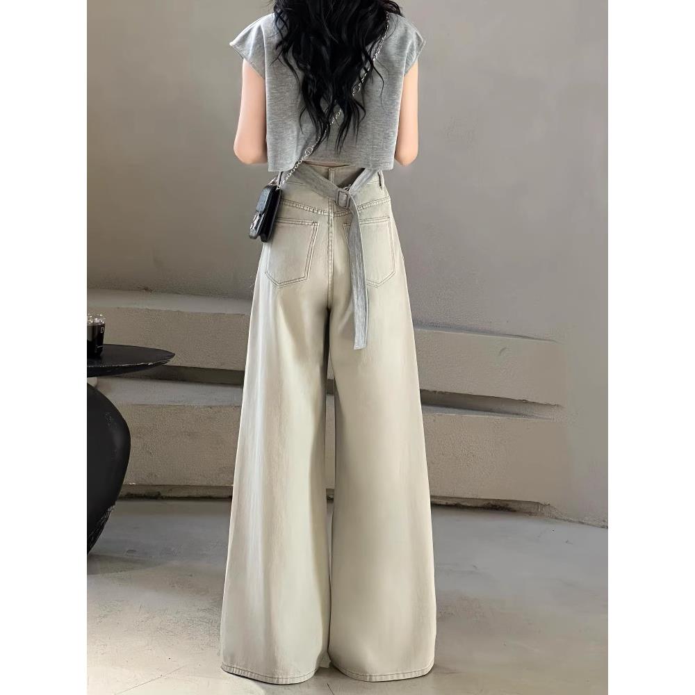 莫迪兰灰直筒阔腿牛仔裤女2025春夏高腰宽松显瘦垂感休闲拖地裤子