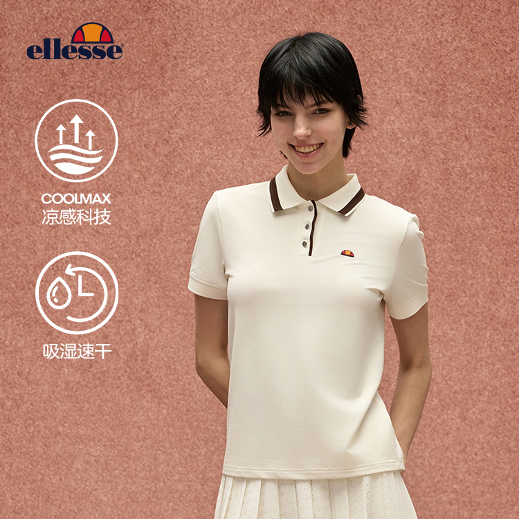 Ellesse 25夏秋新品网球运动polo领修身短袖T恤女士吸湿速干
