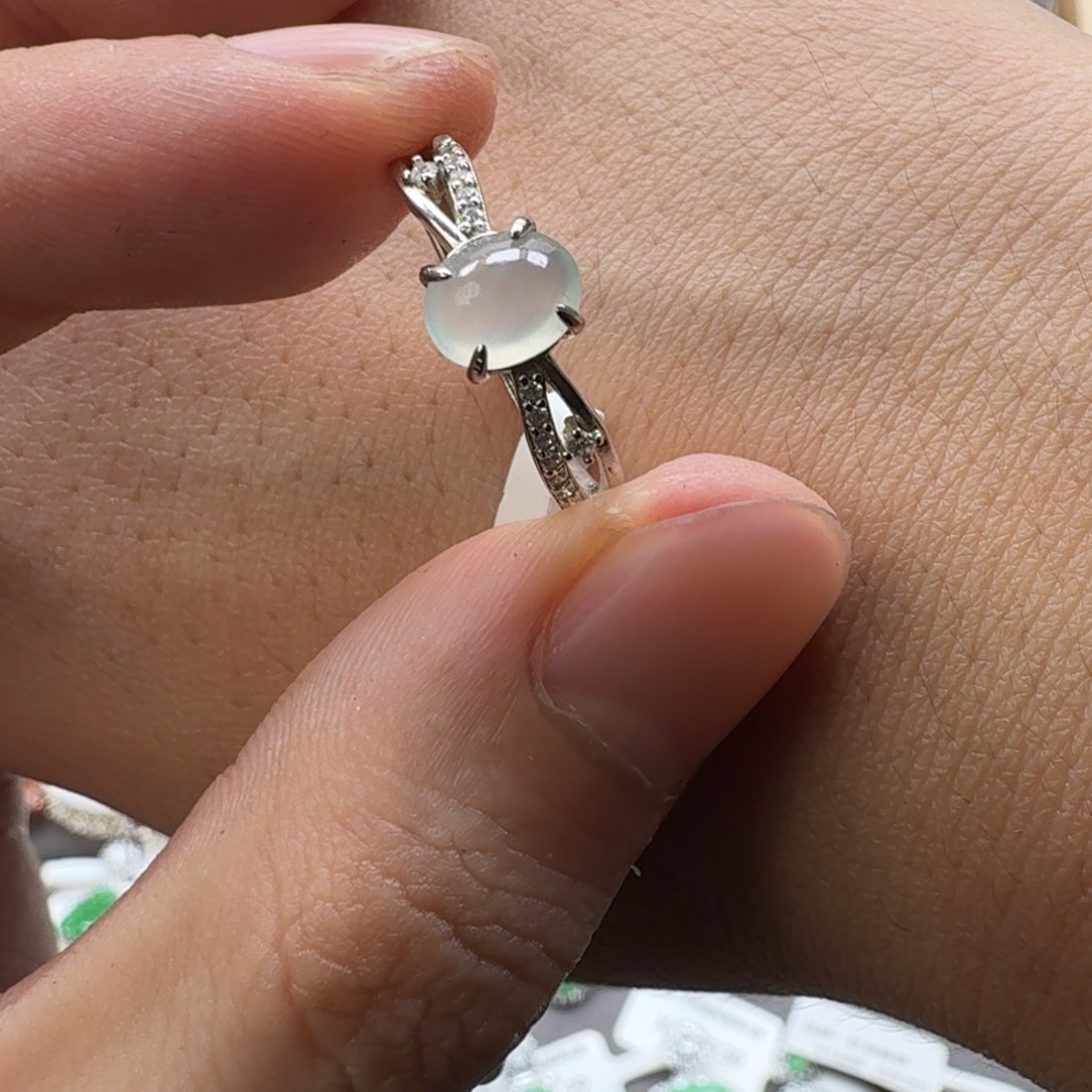 翡翠银S925镶嵌戒指天然缅甸翡翠A货