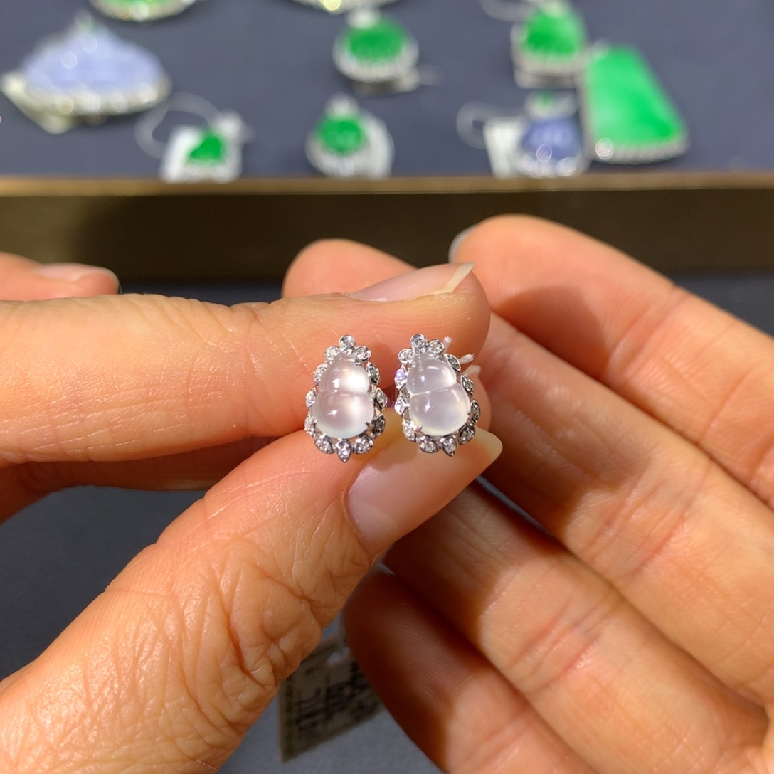 翡翠耳饰18K金镶嵌翡翠