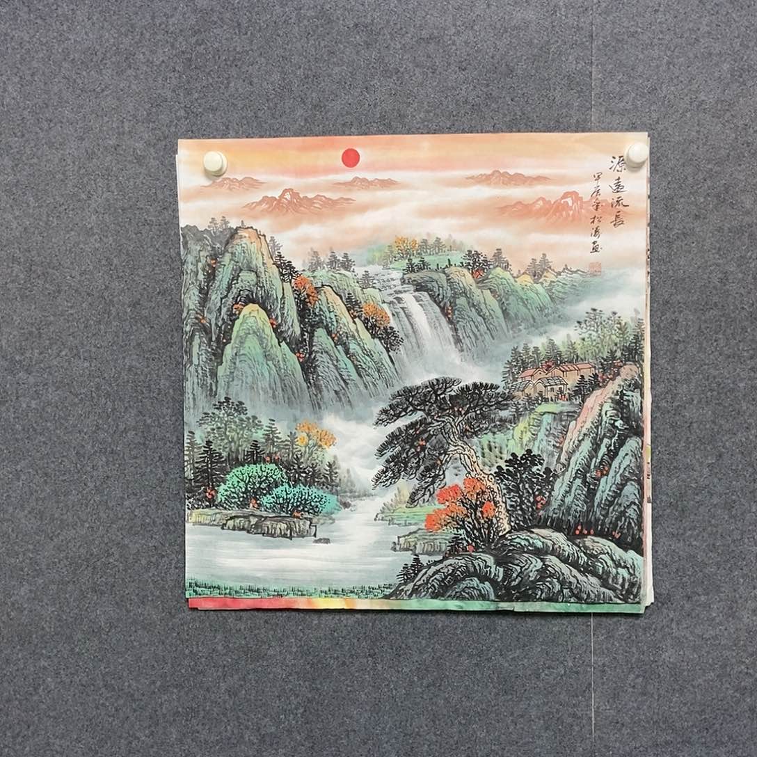 国画四尺斗方山水一副
