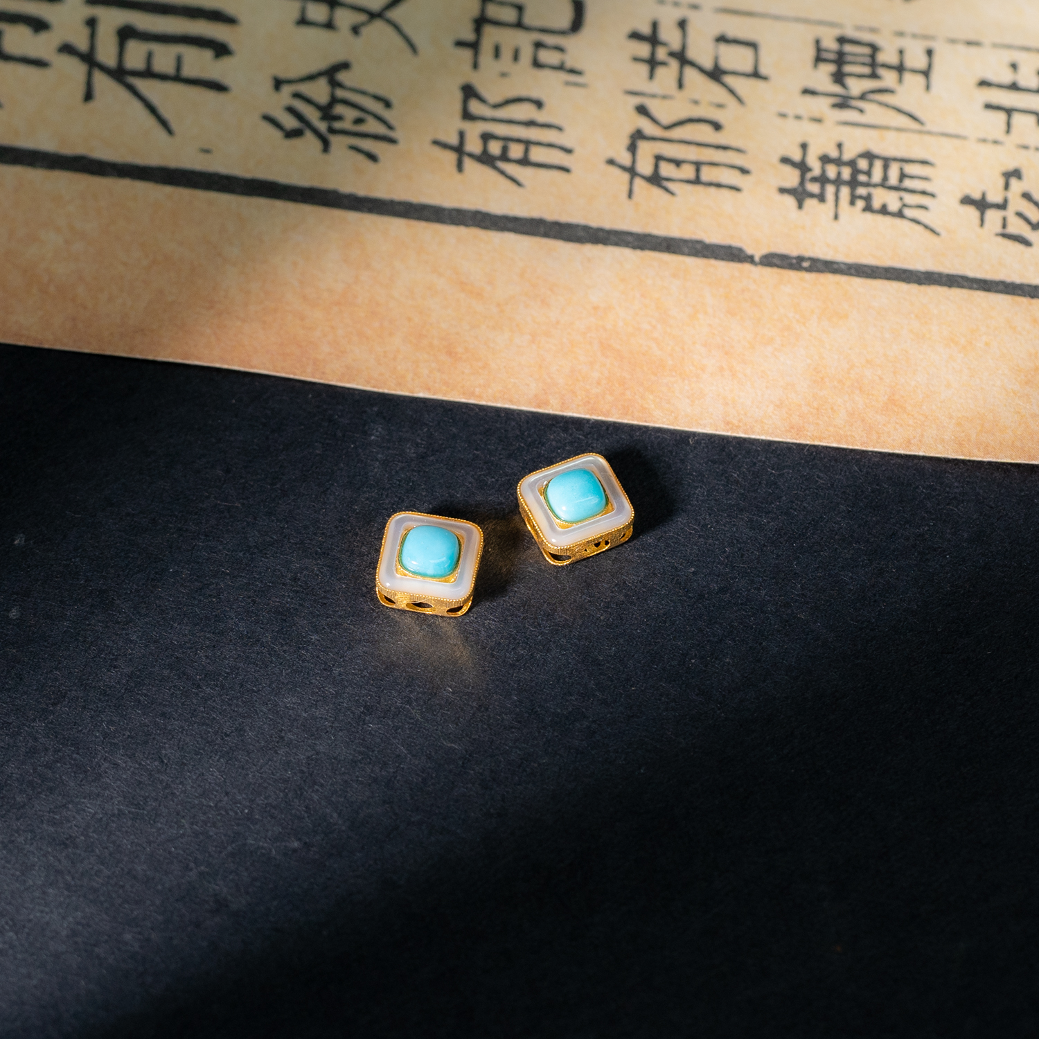 【韵洁珠宝】18k绿松石白贝方块配饰/Z0629/多样性发一件