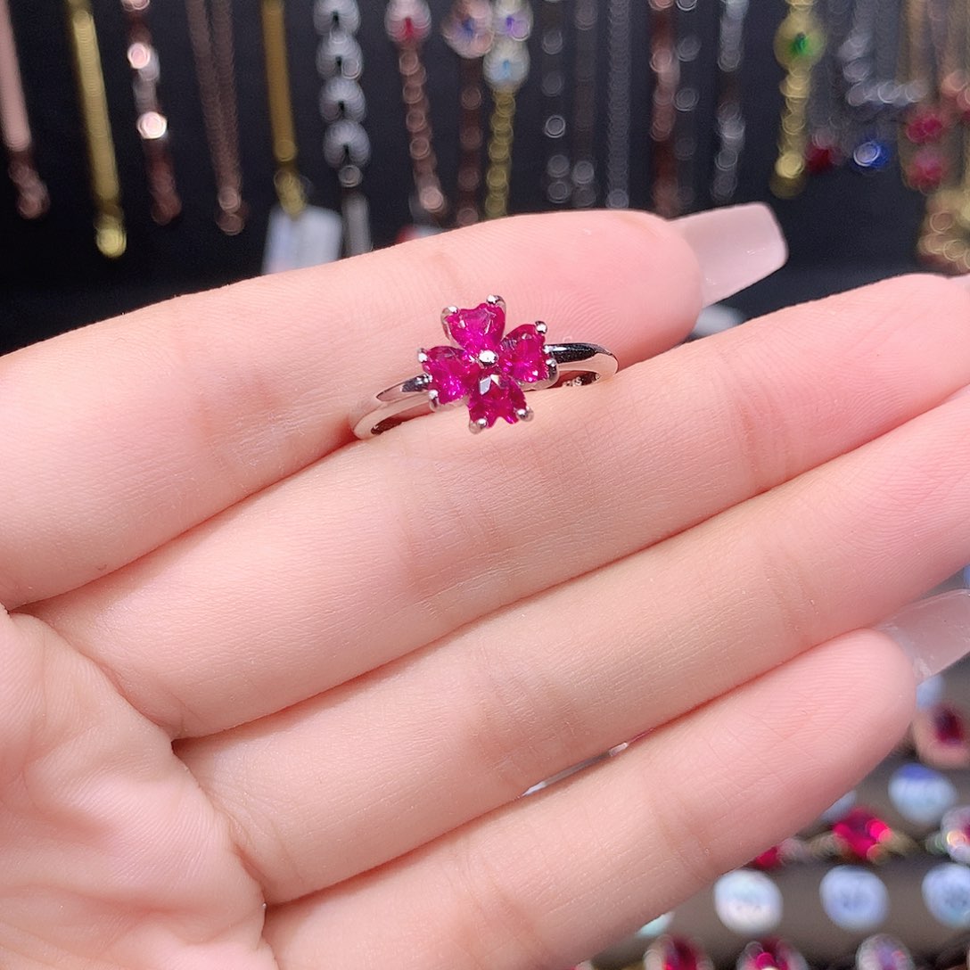 红宝石戒指银S925镶嵌白