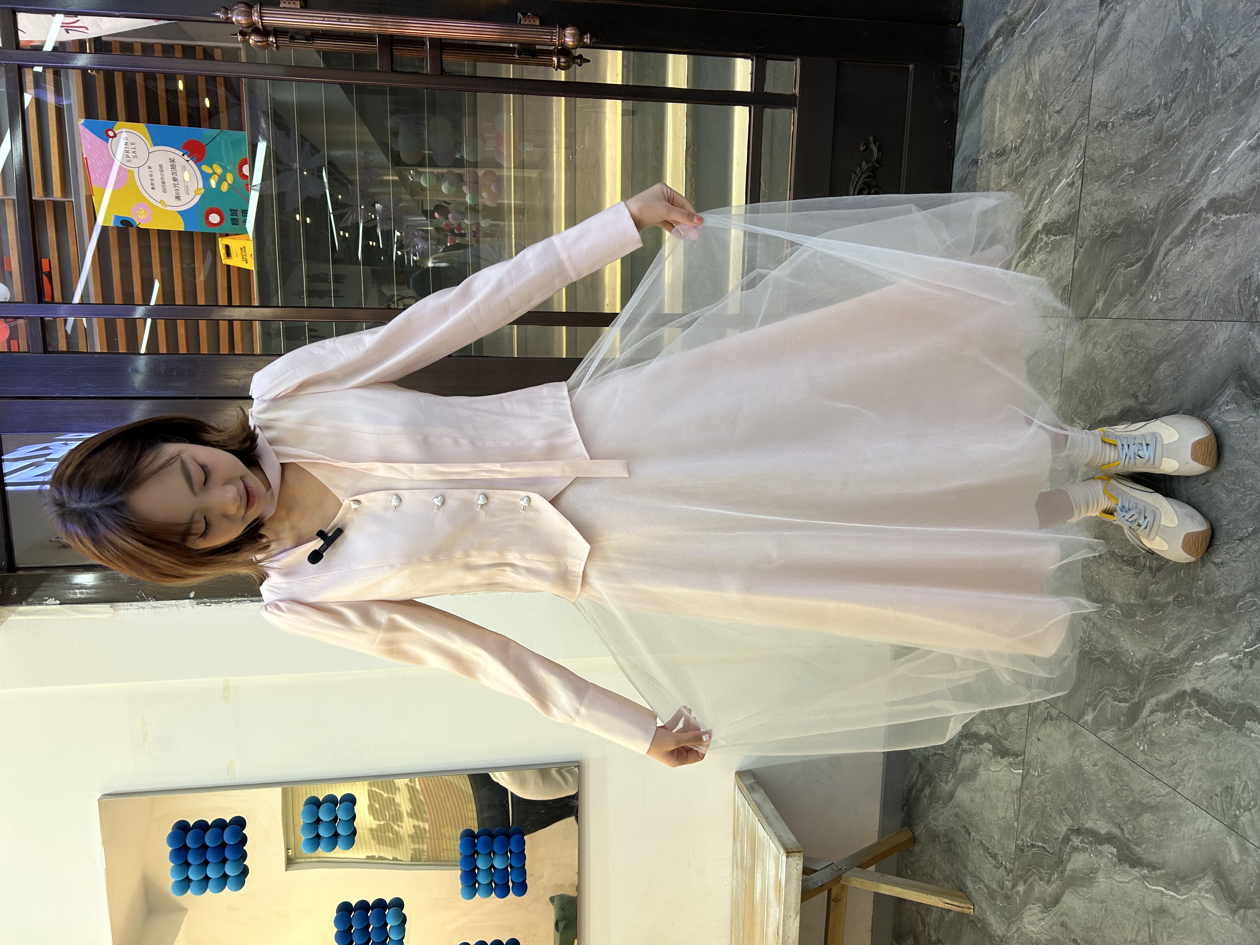 柔女人味高级定制珠光小衫+纱裙半身裙套装（配腰绳）