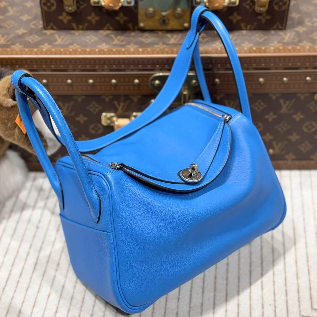 99新 Hermes/爱马仕 昊哥/坦桑尼亚蓝lindy26包/X刻尘袋