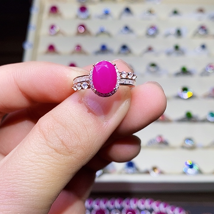 红宝石戒指银S925镶嵌1111