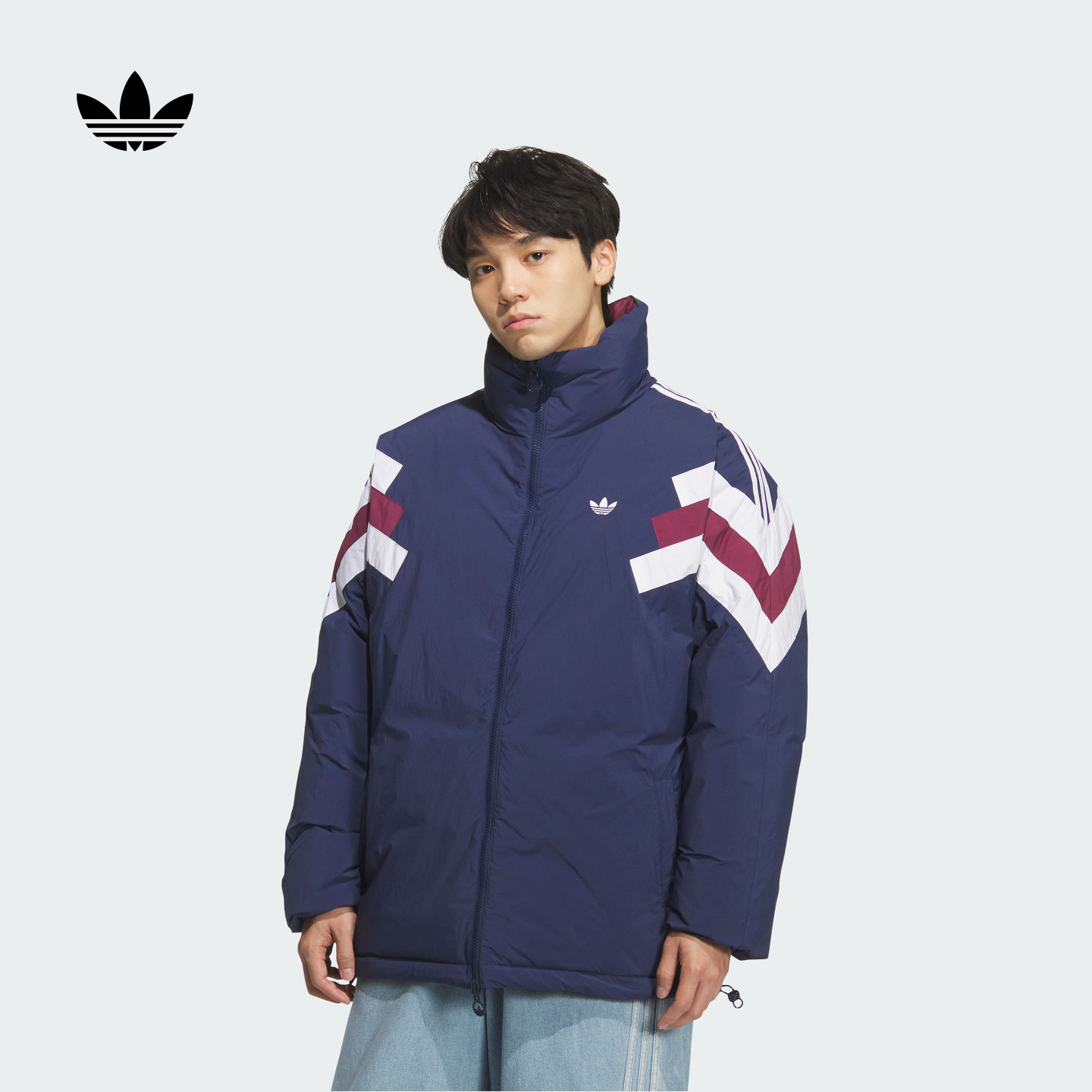 阿迪达斯三叶草 双面穿保暖舒适百搭立领鸭绒羽绒服男秋冬 KF9609